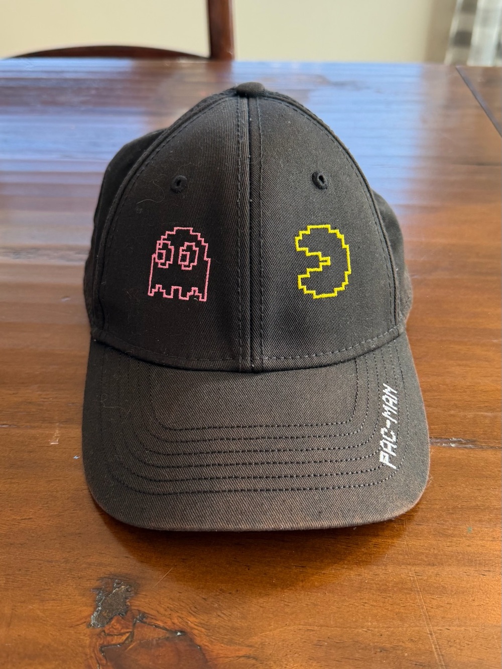 Pacman Black Baseball Cap with Yellow and Pink Ghost